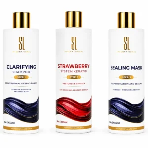 SL International 3-Step System Kit with Clarifying Shampoo, Strawberry System Keratin, and Sealing Mask