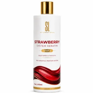 Botella de Strawberry System Keratin de SL International, tratamiento profesional de keratina paso 2