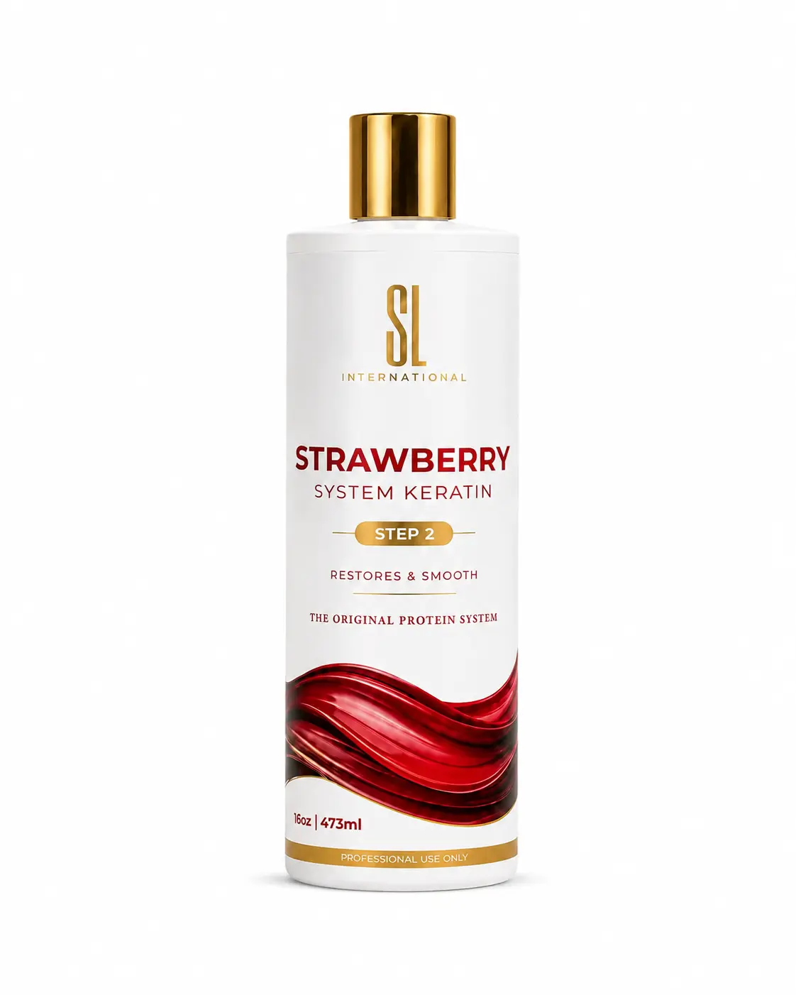 Botella de Strawberry System Keratin de SL International, tratamiento profesional de keratina paso 2