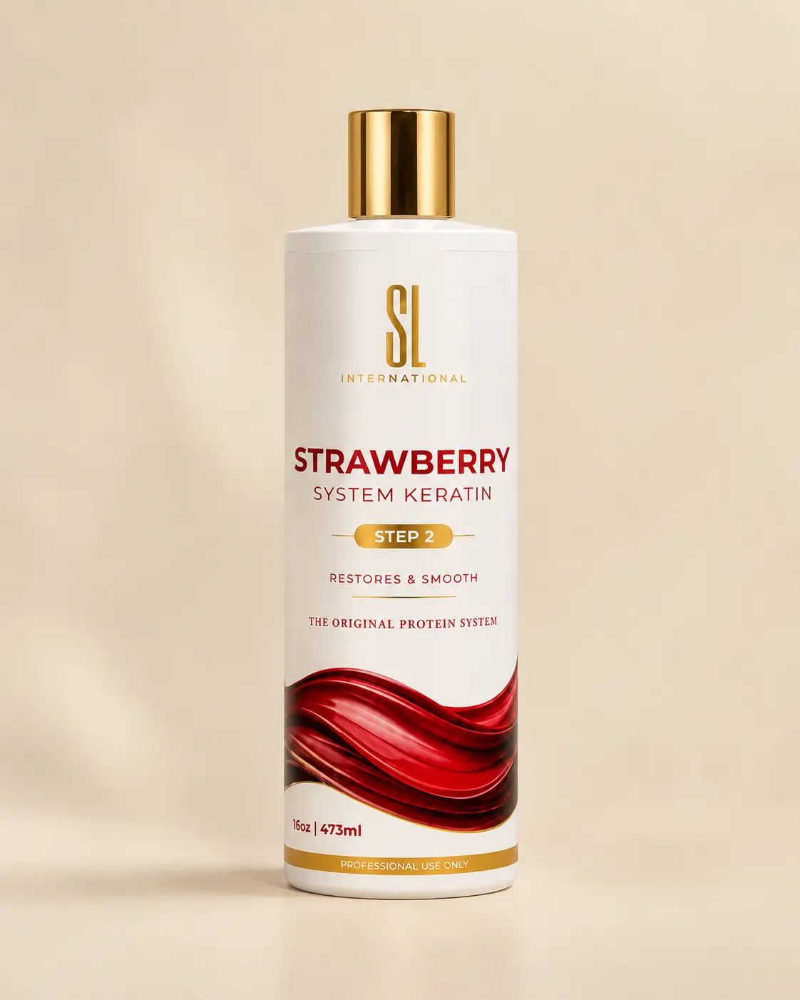 Bottle of Strawberry System Keratin by SL International, professional Step 2 keratin treatment