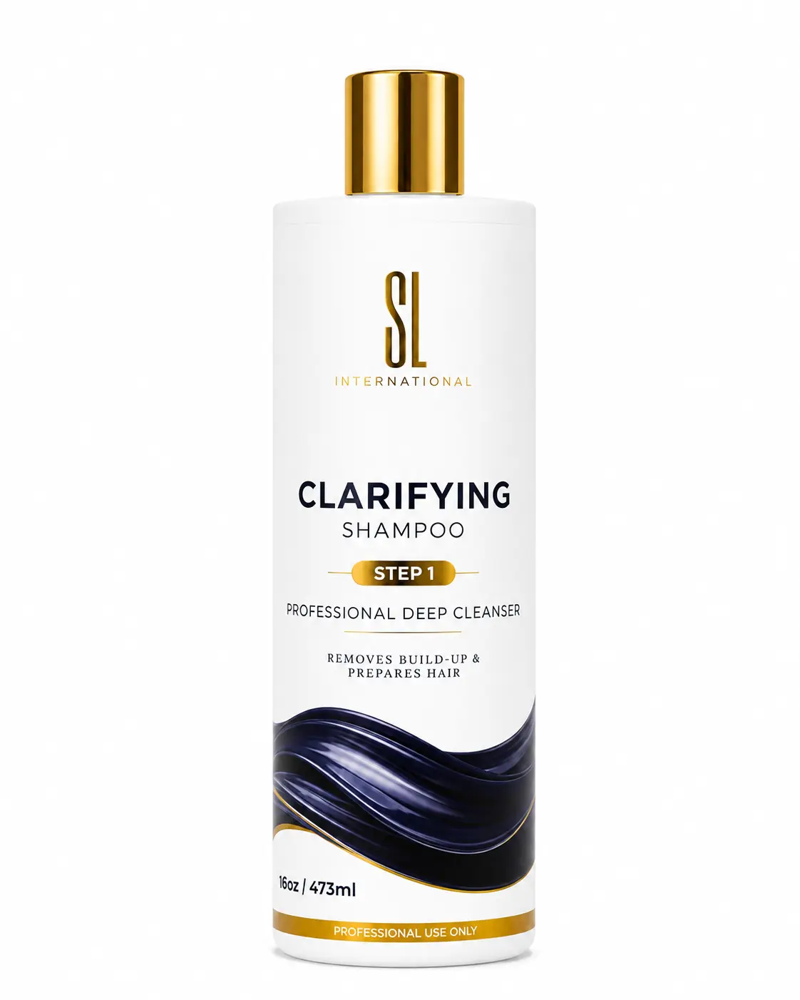 Bottle of Clarifying Shampoo by SL International, professional Step 1 deep cleanser